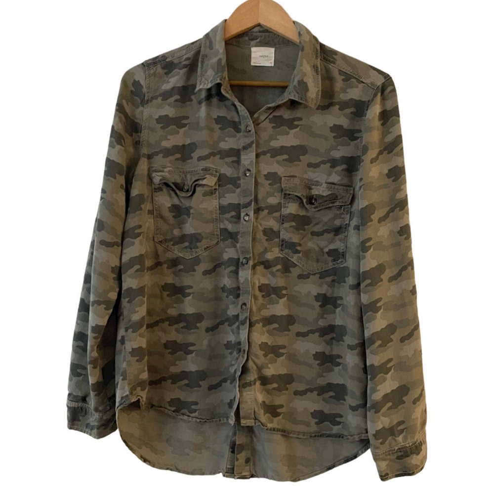 HARPER Camouflage Button Down Long Sleeve‎ Shirt Women Size S Rayon